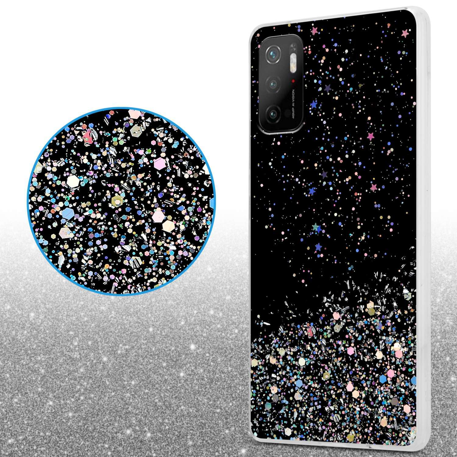 CADORABO Schutzhülle mit funkelnden 5G NOTE / M3 RedMi Glitter, Schwarz PRO Xiaomi, POCO 5G, 10 Glitter Backcover, mit