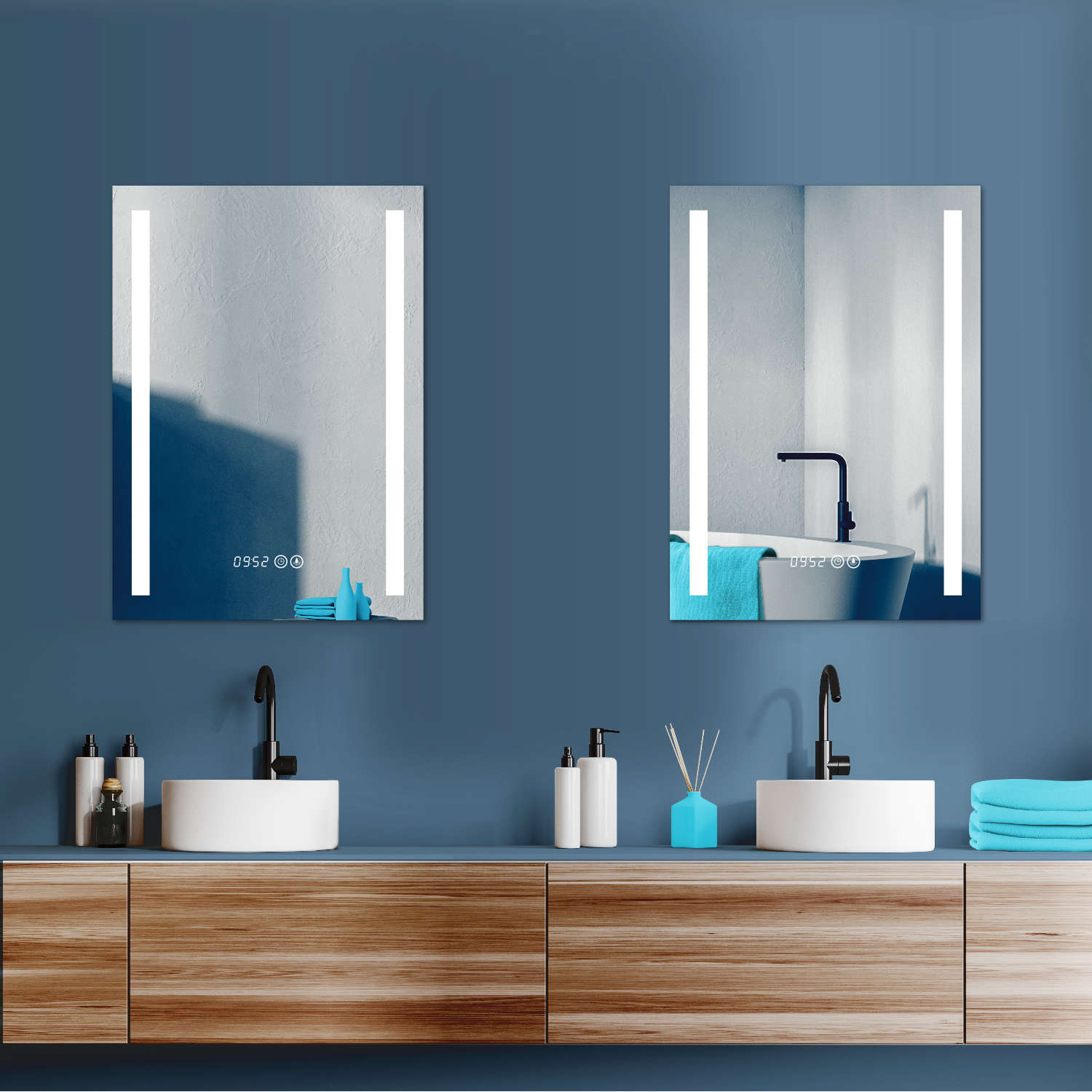 Badezimmerspiegel LED mit HOKO mit Digital Lichtfarbe Kaltweiß 50x70 Uhr Badspiegel cm Uhr