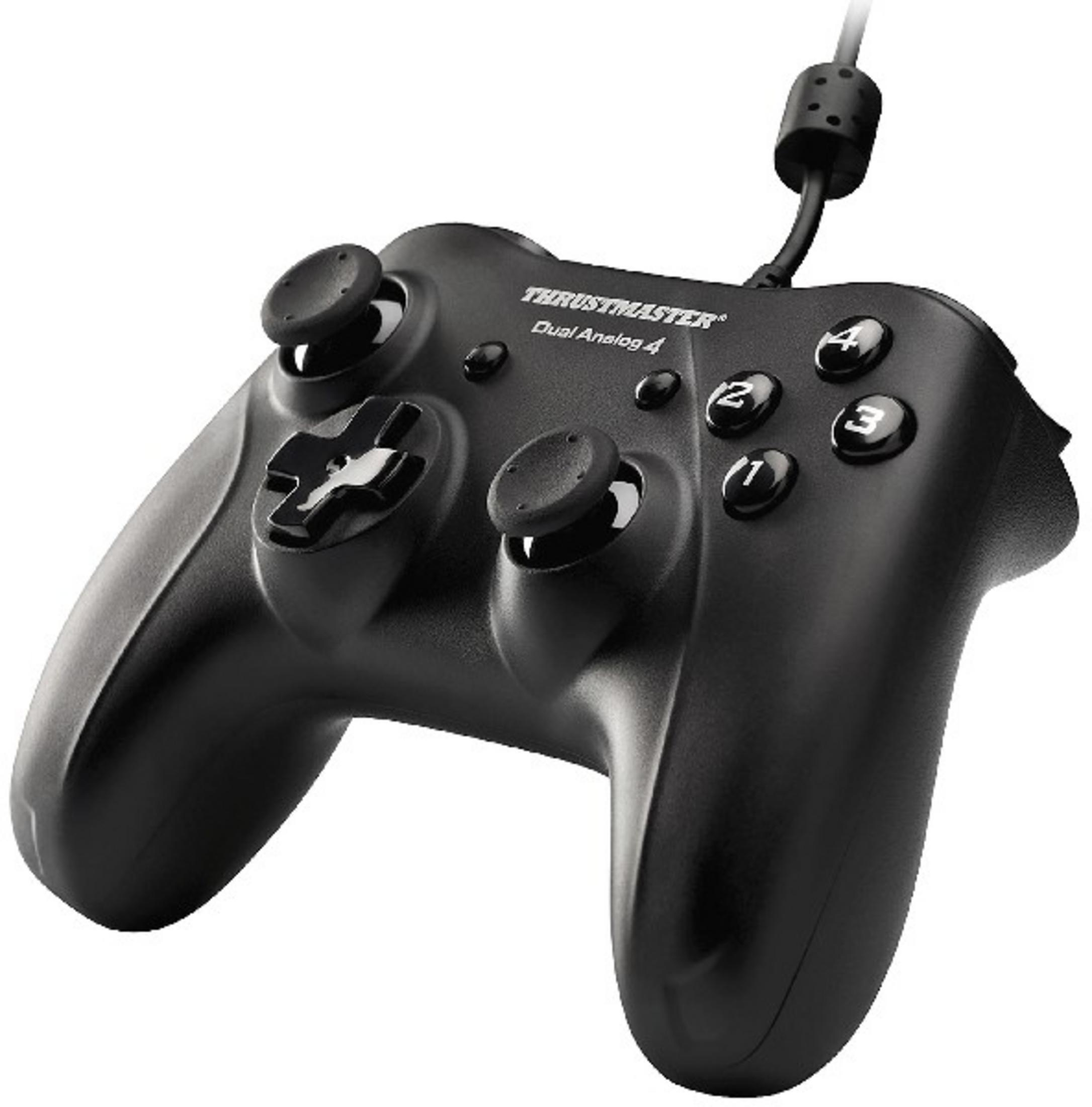 Czarny gamepad Thrustmaster Dual Analog 4 z przyciskami i joystickami, przewodowy.