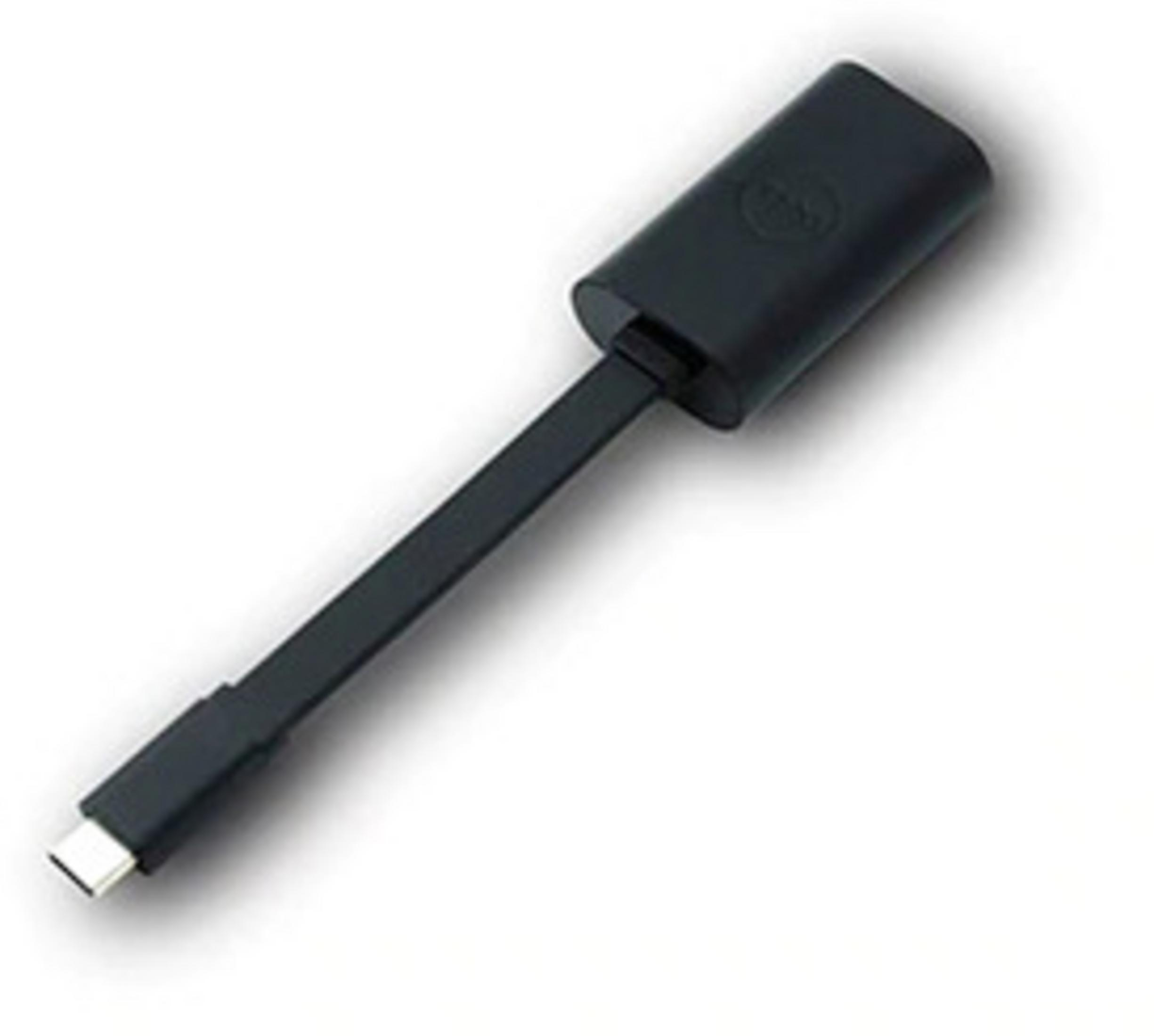 Ein schwarzer USB-C-zu-USB-Adapter. Er hat ein kurzes schwarzes Kabel und einen silbernen USB-C-Anschluss.