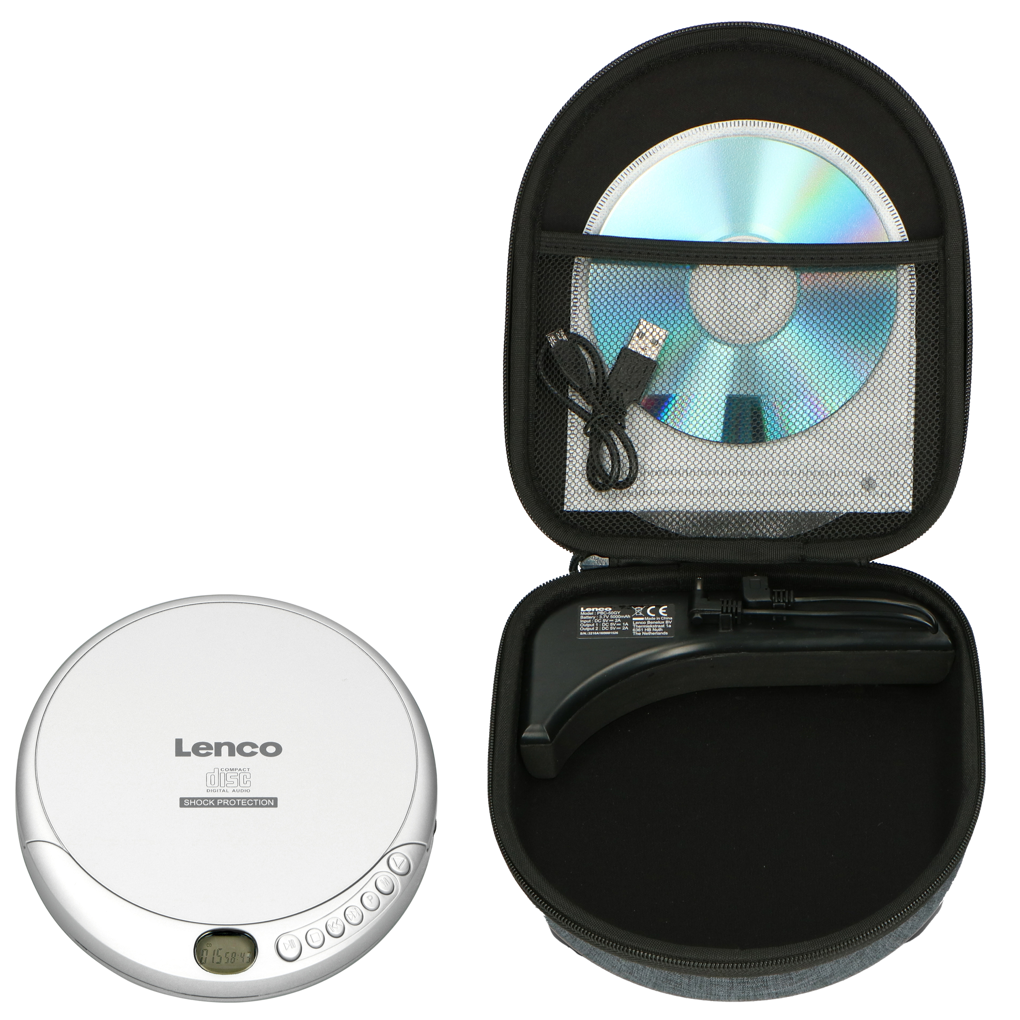 LENCO CD Tragbarer Player CD-201SI+PBC-50GY Schwarz-Grau