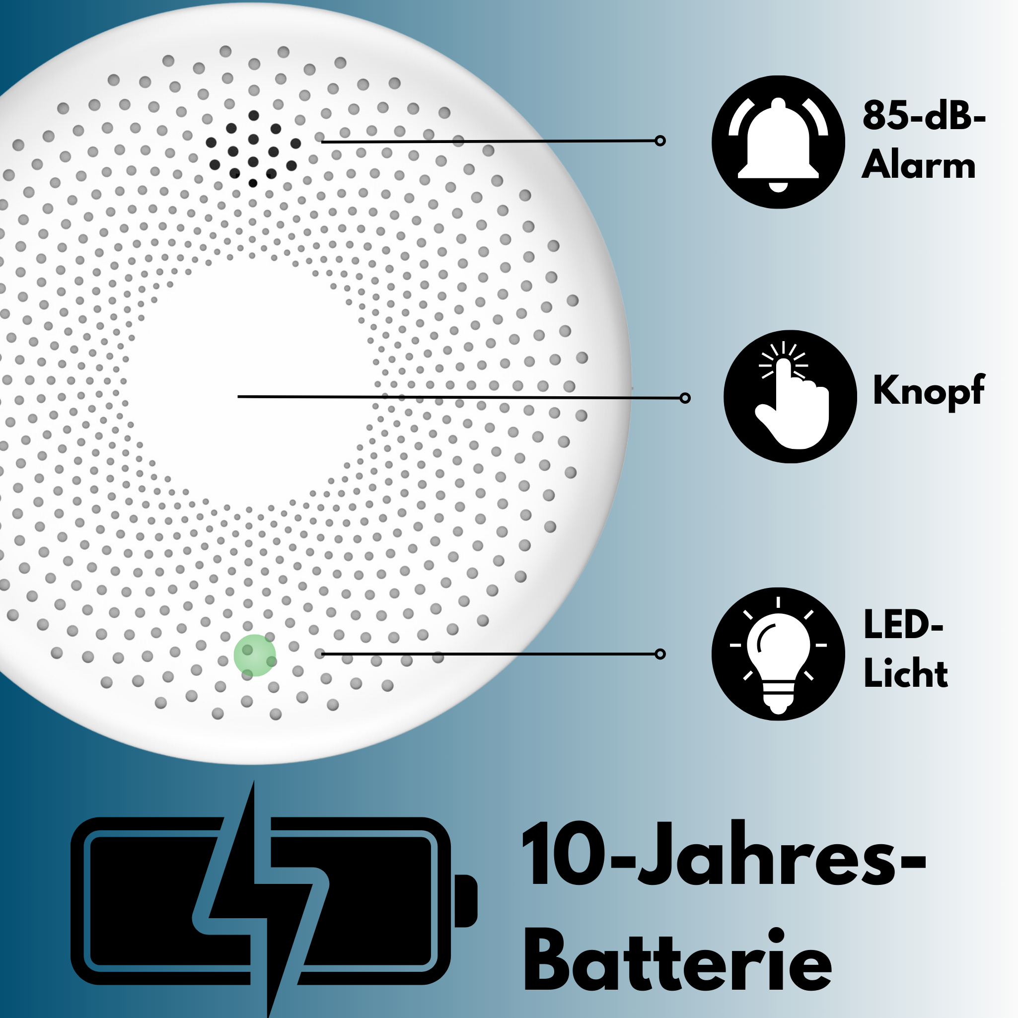 10 Combimelder AROHA Connect Kohlenmonoxid - weiß Rauch, Set Batterie 5 Smart - Jahres und