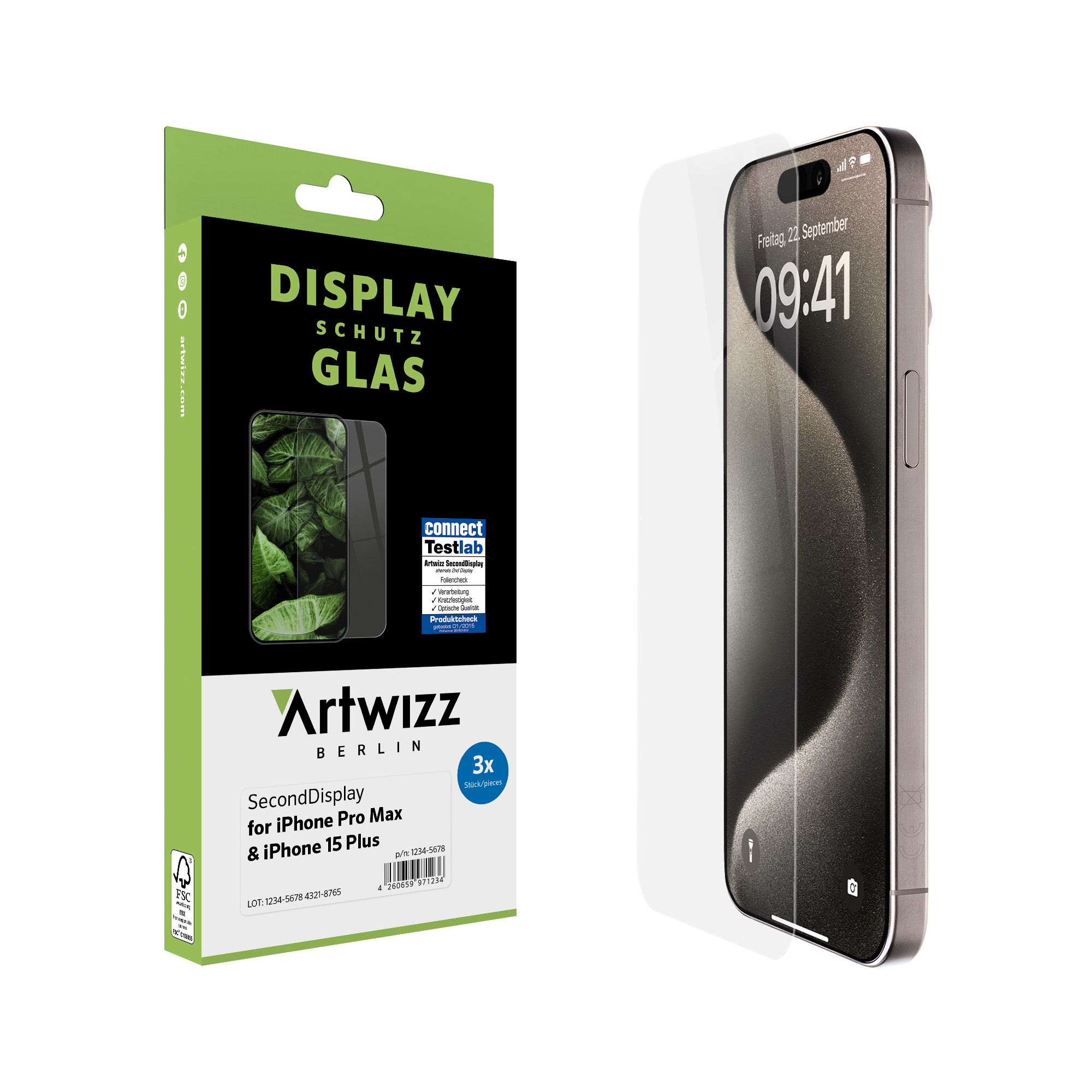 ARTWIZZ SecondDisplay (3er iPhone iPhone Apple Pack) 15 Plus) Pro Max, 15 Displayschutz(für