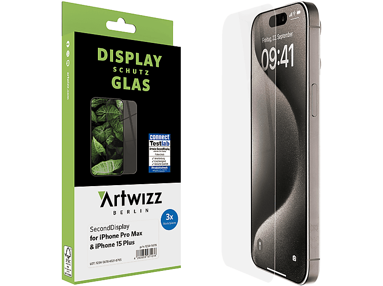 ARTWIZZ SecondDisplay (3er Max, iPhone Pro Apple 15 Displayschutz(für 15 Plus) iPhone Pack)