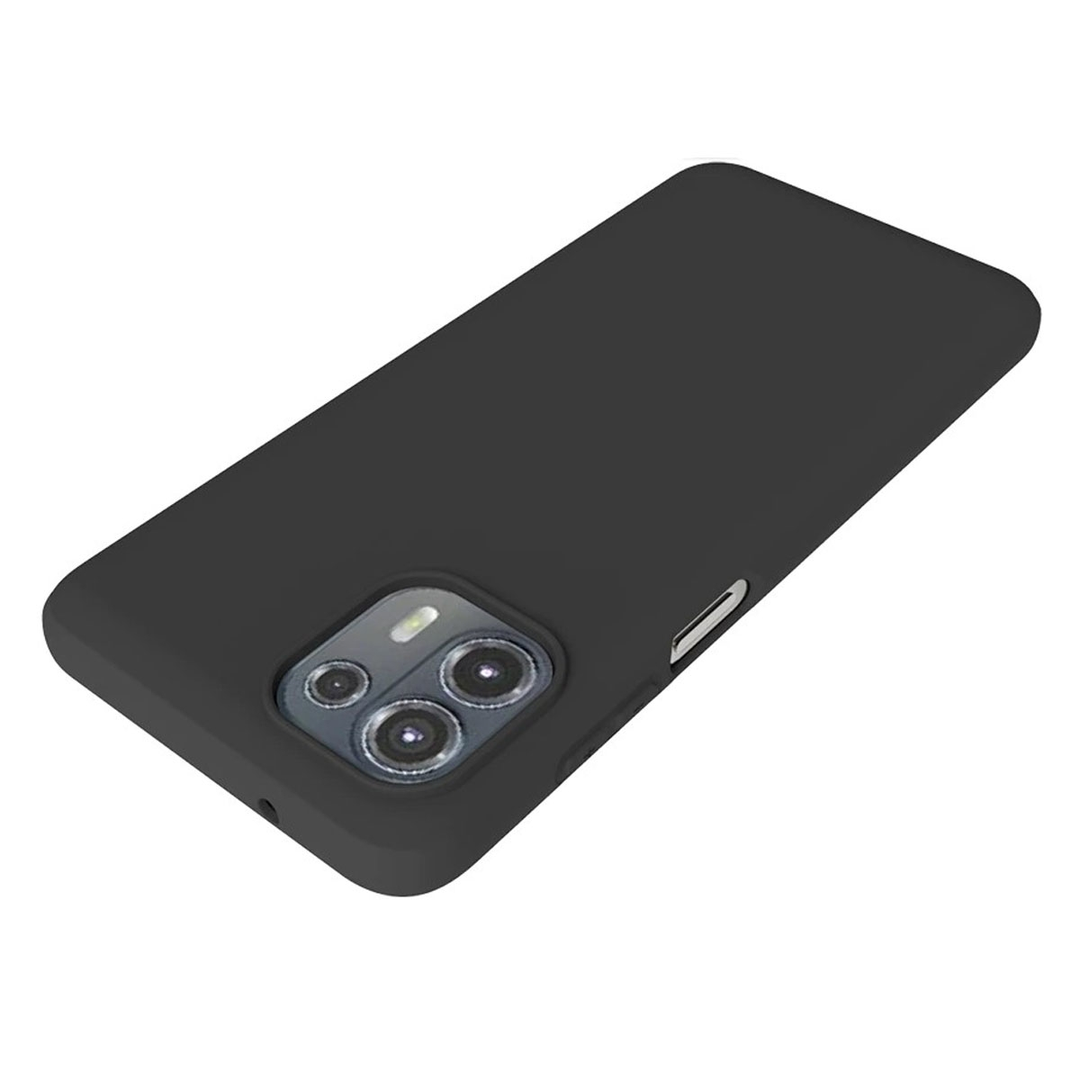 Schwarze Handyhülle mit drei Kameralinsen. Die Hülle bedeckt das Telefongehäuse.