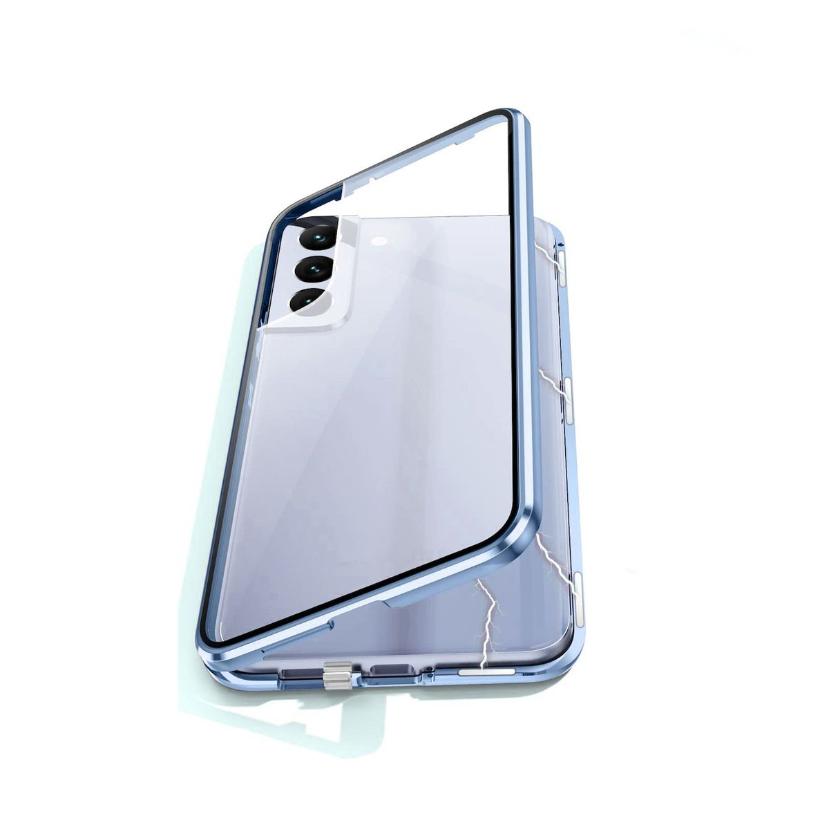 Magnet WIGENTO Glas Transparent S24 Full / Grad Plus, Blau Beidseitiger Samsung, Galaxy 360 Hülle, Cover,