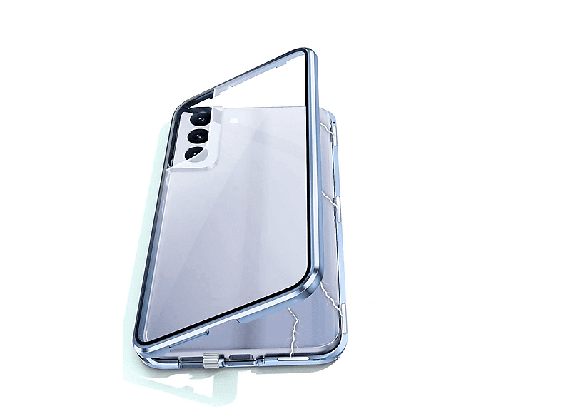 WIGENTO Beidseitiger 360 Galaxy Samsung, Full Plus, Grad / Glas Blau Hülle, Magnet Transparent S24 Cover