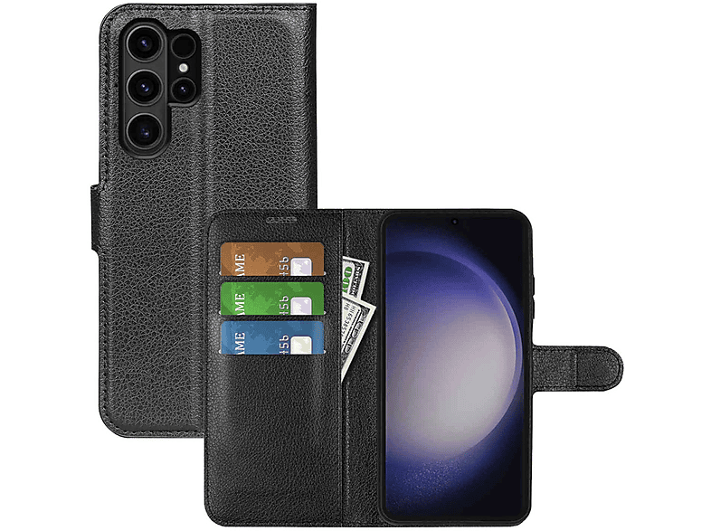 WIGENTO Book Wallet Tasche mit Kreditkarten & Geld Fach, Bookcover, Samsung, Galaxy S24 Ultra, Schwarz