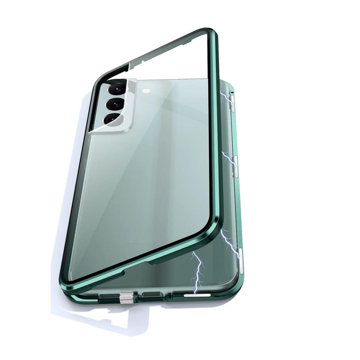 WIGENTO Beidseitiger 360 Grad / Magnet S24 Cover, Samsung, Galaxy Grün Transparent Glas Hülle, Full Plus