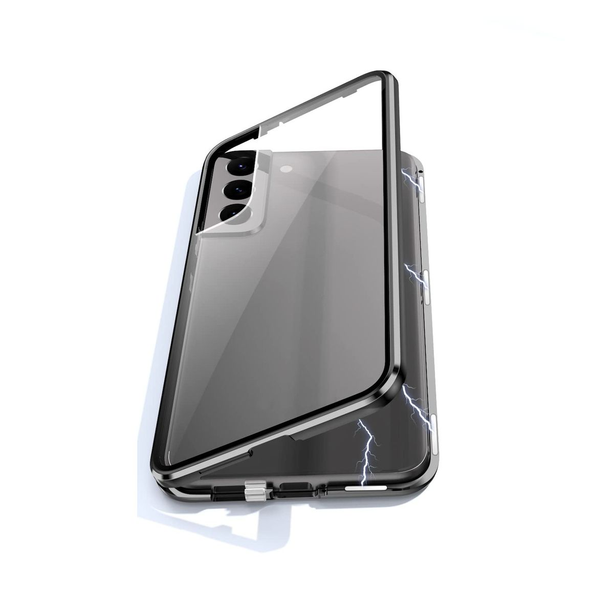 / S24 Schwarz Glas Samsung, Hülle, Beidseitiger Full WIGENTO Grad 360 Transparent Cover, Magnet Galaxy Plus,