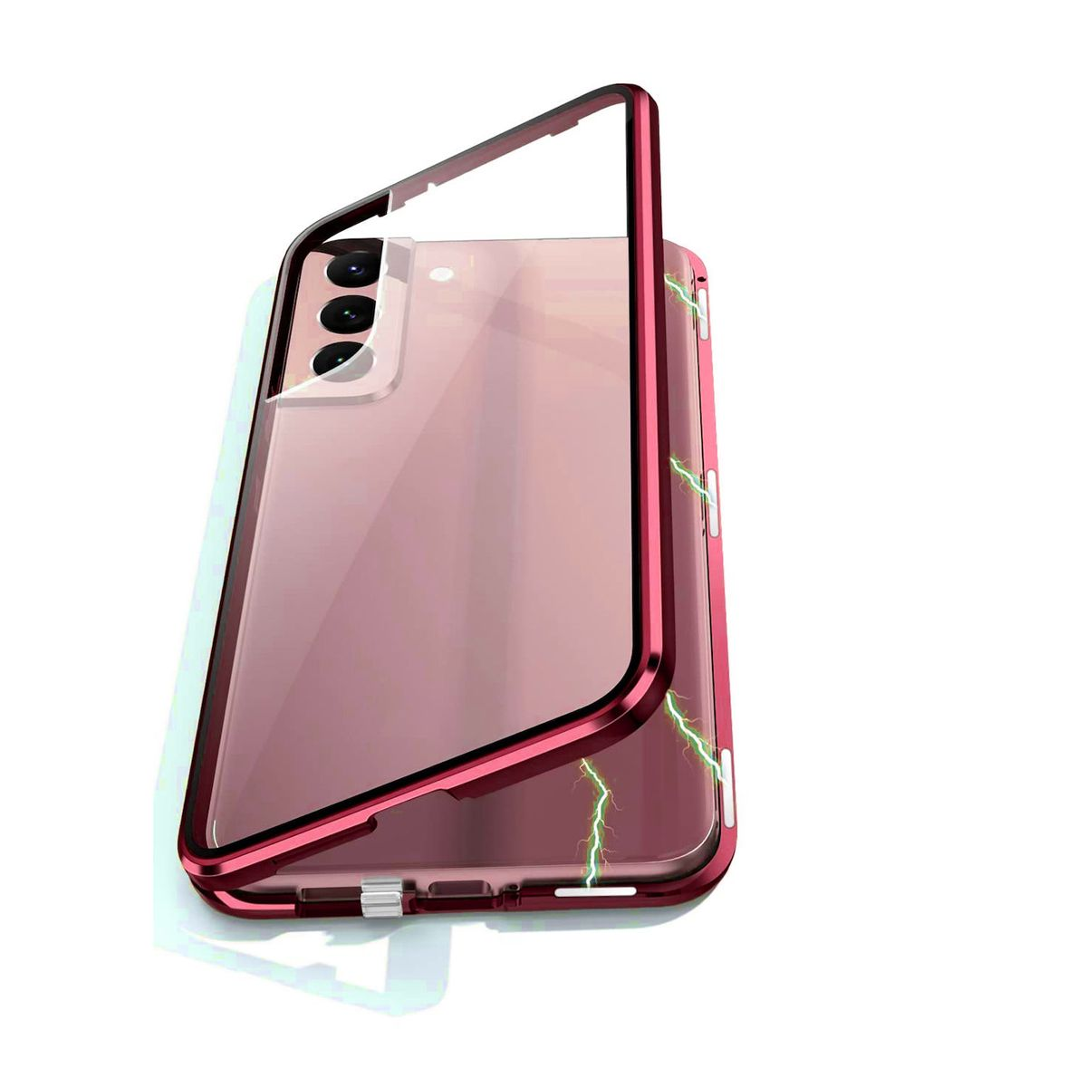 Galaxy Grad Beidseitiger Magnet / Samsung, Full 360 Transparent Glas S24, Rot Hülle, WIGENTO Cover,