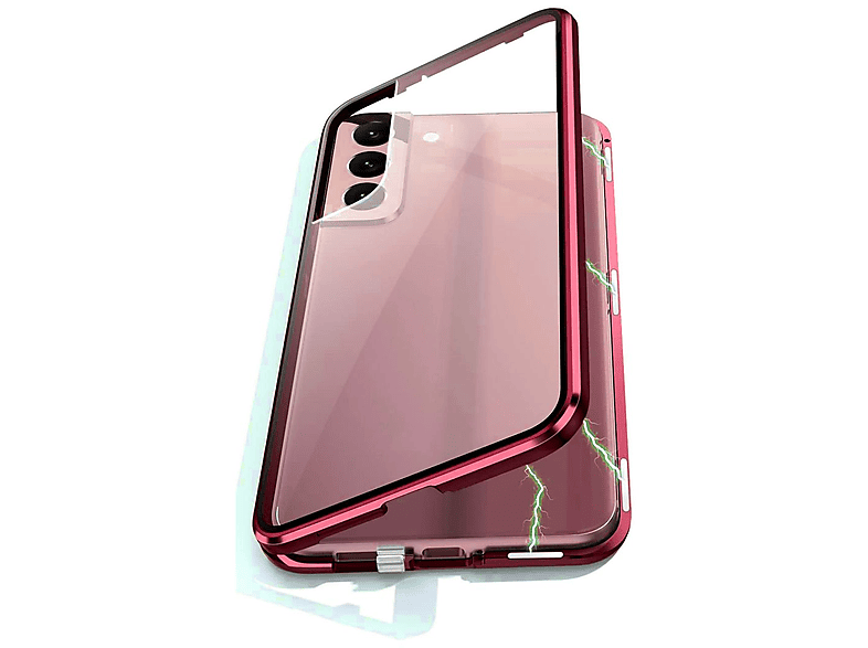 Samsung, Glas / Hülle, Beidseitiger WIGENTO Full Grad Magnet Rot S24, Transparent Cover, 360 Galaxy