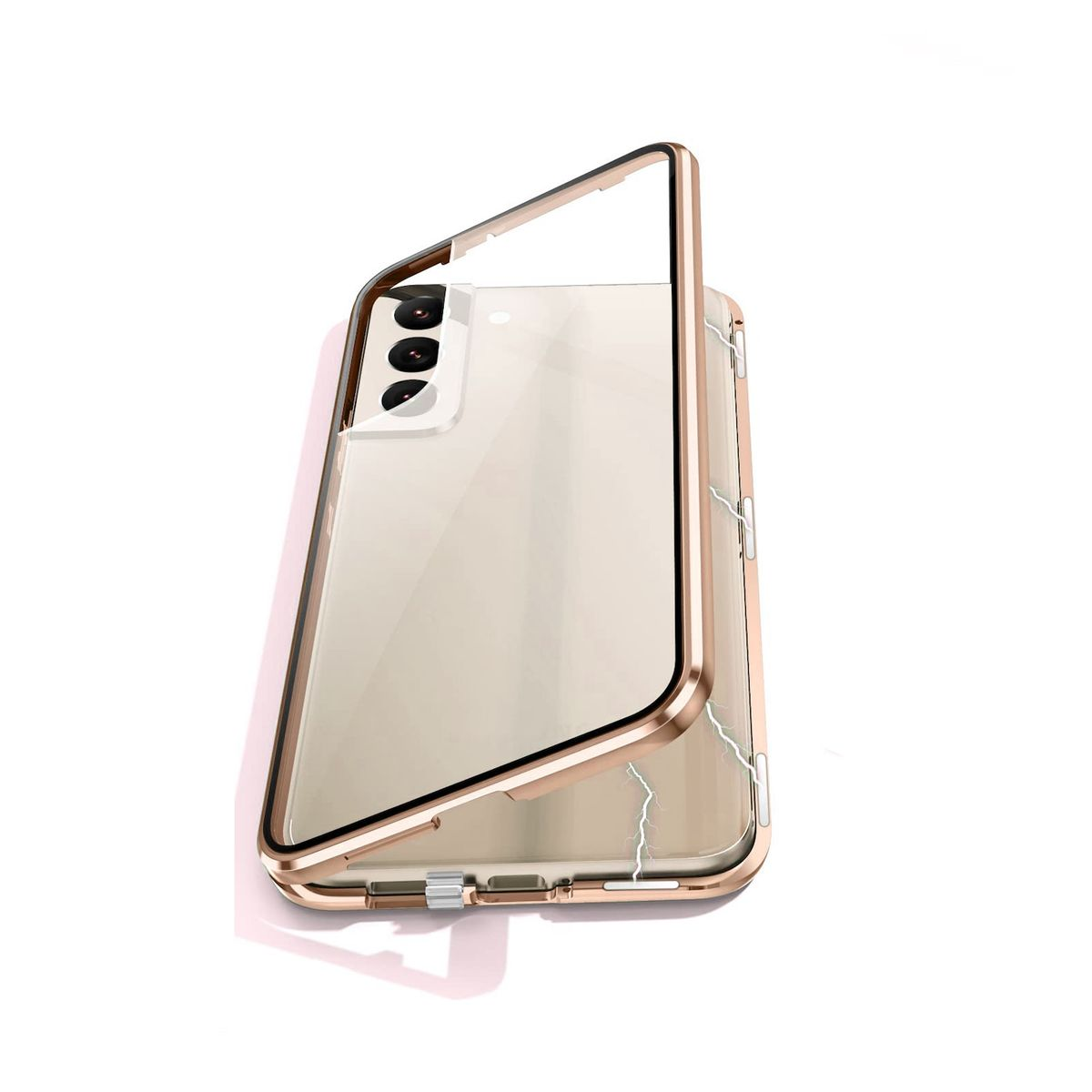 Galaxy WIGENTO Magnet Beidseitiger Samsung, Hülle, S24, Full Transparent Cover, Glas Gold / 360 Grad