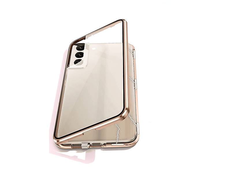 WIGENTO Beidseitiger 360 Grad Magnet Glas Hülle, Full Cover, Samsung, Galaxy S24, Gold / Transparent