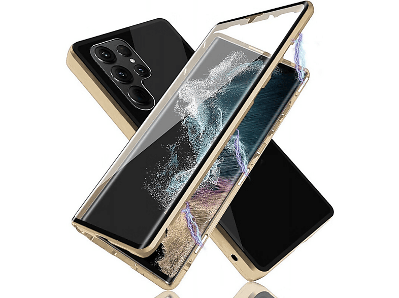 WIGENTO Beidseitiger 360 Grad Magnet Samsung, Full Gold Hülle, S24 Transparent / Cover, Ultra, Glas Galaxy