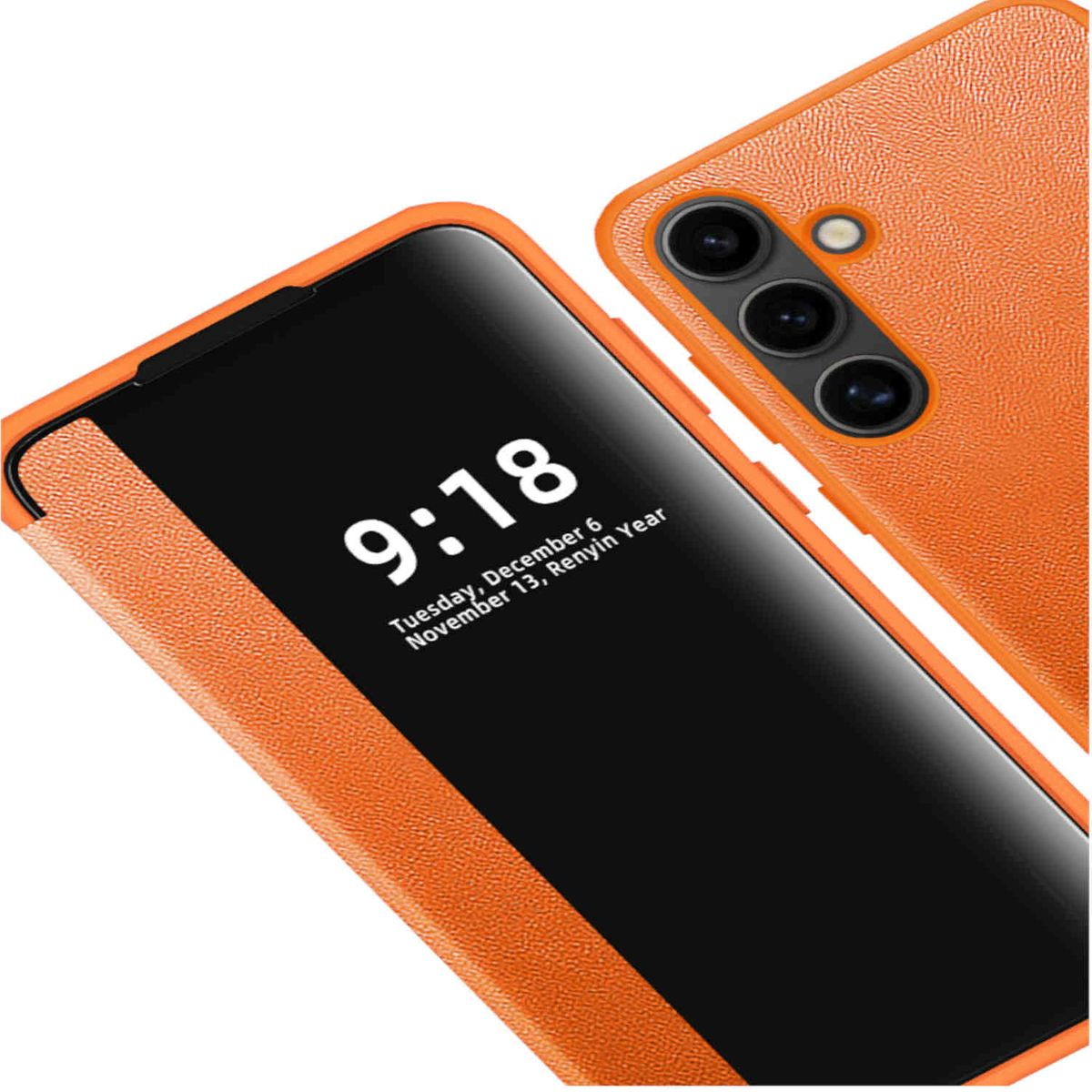 Spiegel S24, mit Smart Funktion, Bookcover, Orange Cover Samsung, WIGENTO View Galaxy Wake UP Mirror