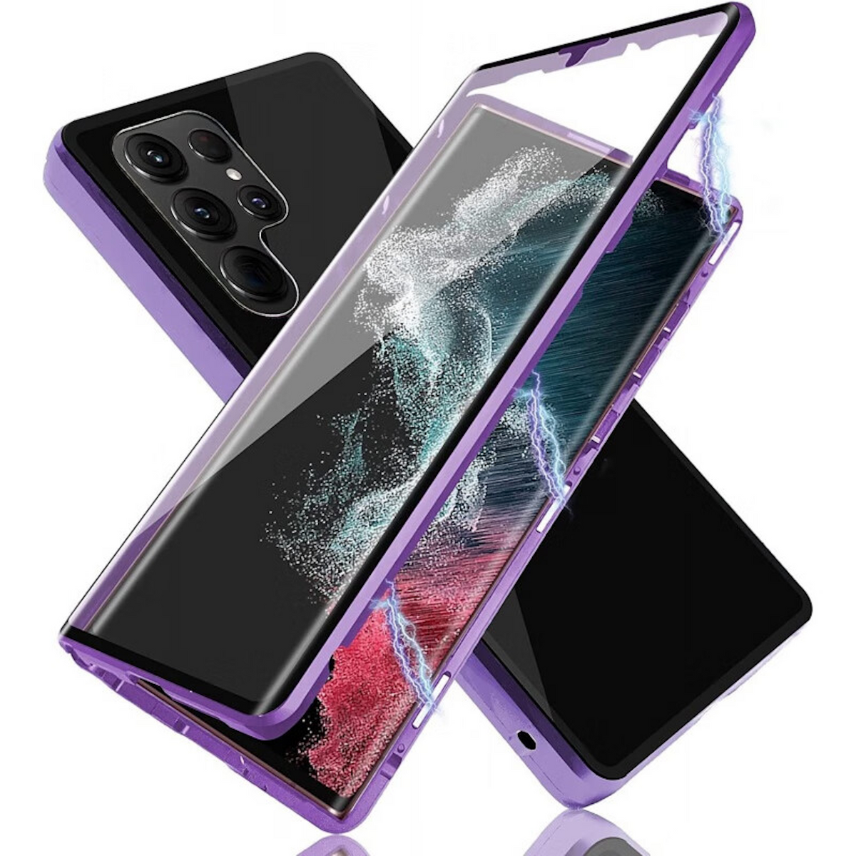 Magnet Galaxy Ultra, Glas Cover, Transparent / S24 Hülle, WIGENTO Beidseitiger Samsung, Full 360 Grad Lila