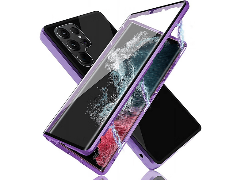 Magnet Galaxy Ultra, Glas Cover, Transparent / S24 Hülle, WIGENTO Beidseitiger Samsung, Full 360 Grad Lila