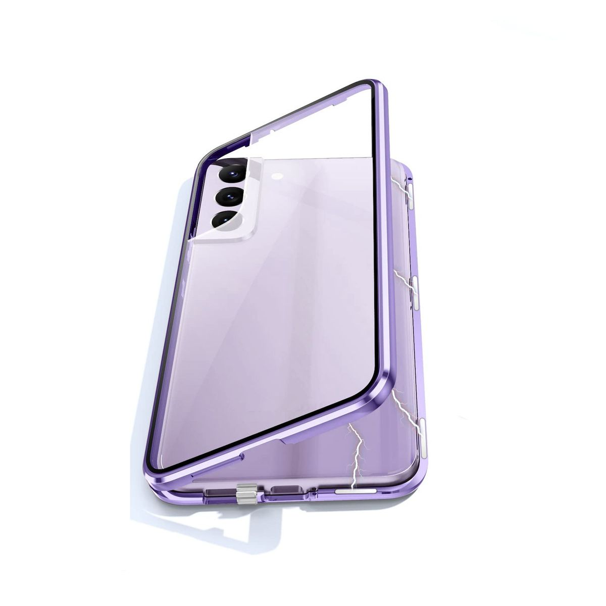 Transparent Lila WIGENTO Magnet Cover, S24, Hülle, / 360 Beidseitiger Galaxy Samsung, Grad Glas Full