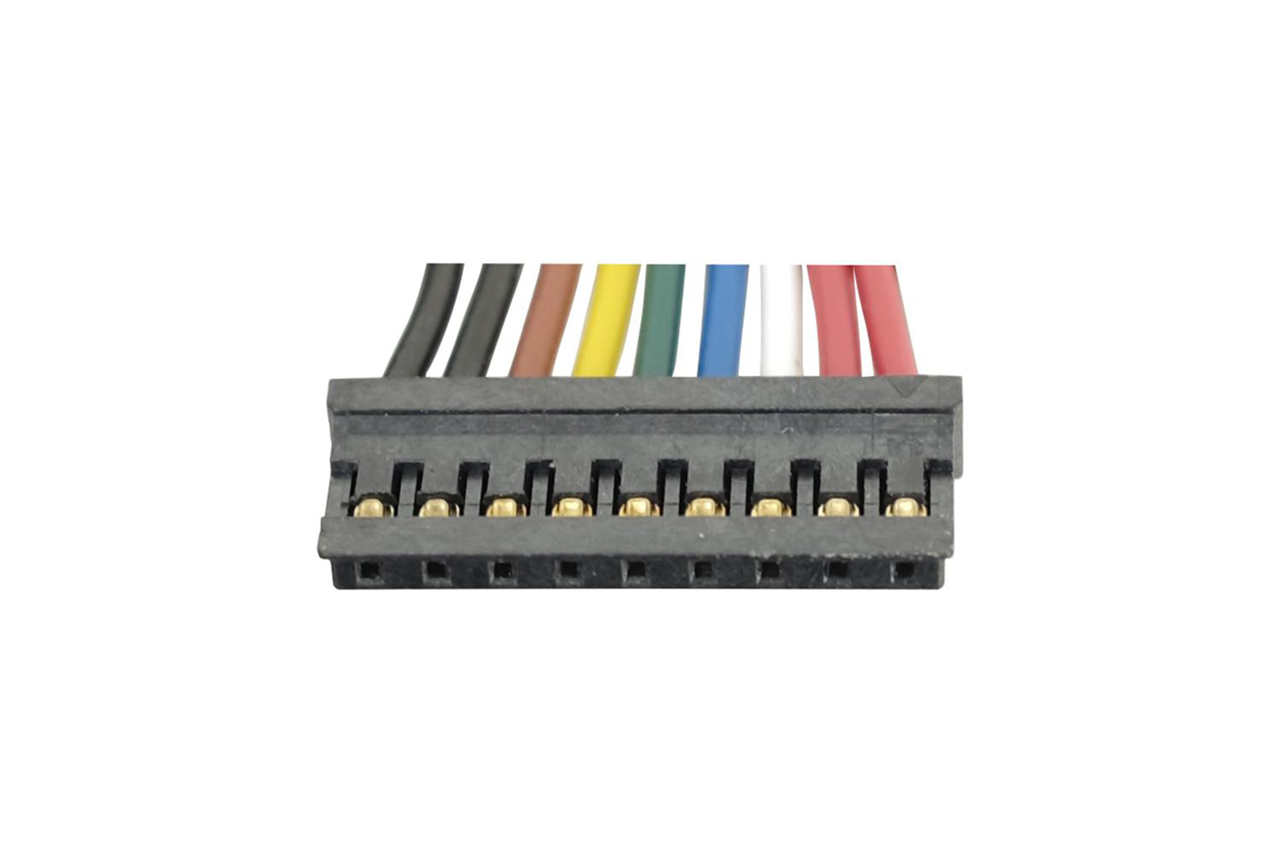 Nahaufnahme eines Laptop-Batterieanschlusses mit farbigen Drähten.
