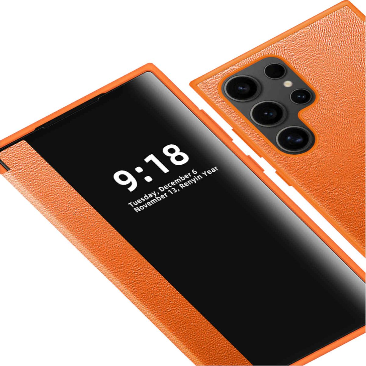 Bookcover, Samsung, Ultra, S24 mit Galaxy View WIGENTO Smart Orange Cover Funktion, Wake Mirror UP Spiegel