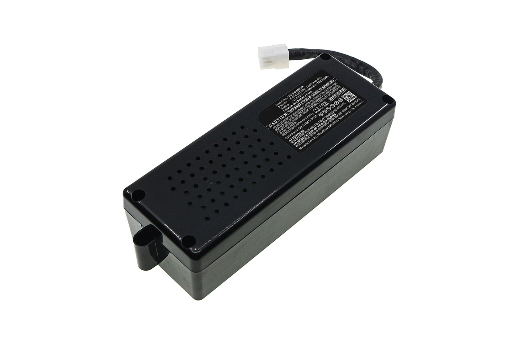 Dispositivo elettronico nero. Testo: Attenzione: non esporre la batteria a temperature superiori a 65°C.