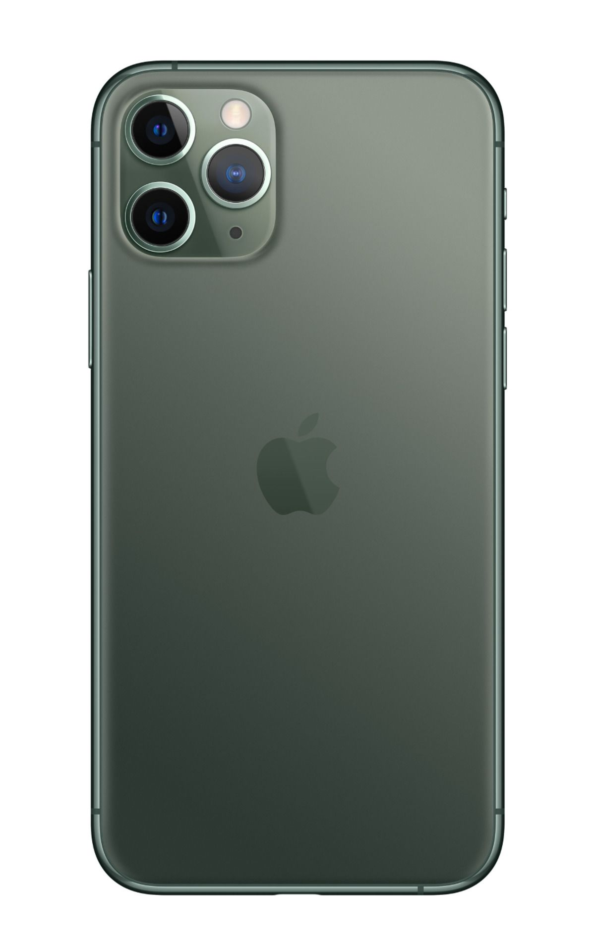Retro di un iPhone 11 Pro verde. Tre fotocamere sono in alto a sinistra. Il logo Apple è al centro.