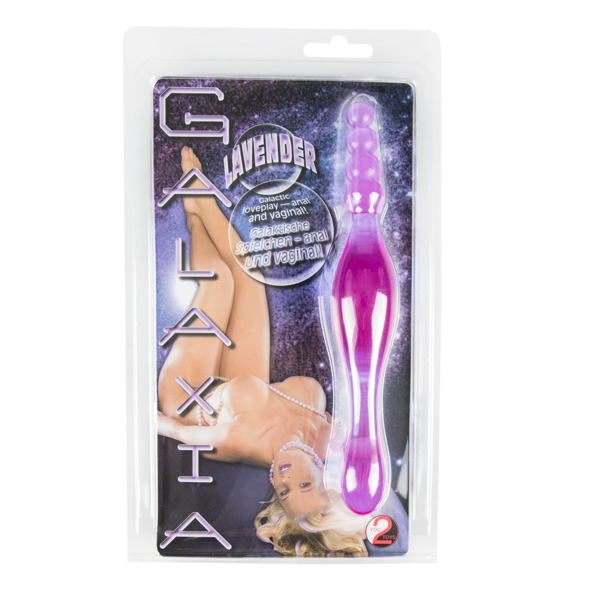 Verpackung mit Frau in Dessous und lila Sexspielzeug.