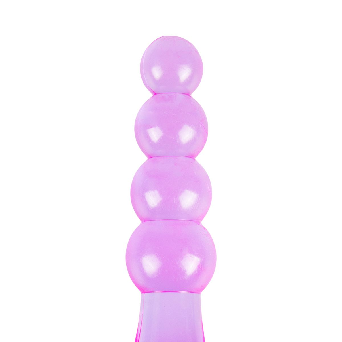 Ein rosa Sexspielzeug mit vier kugelförmigen Perlen. Es hat einen schmalen, rosa Griff.