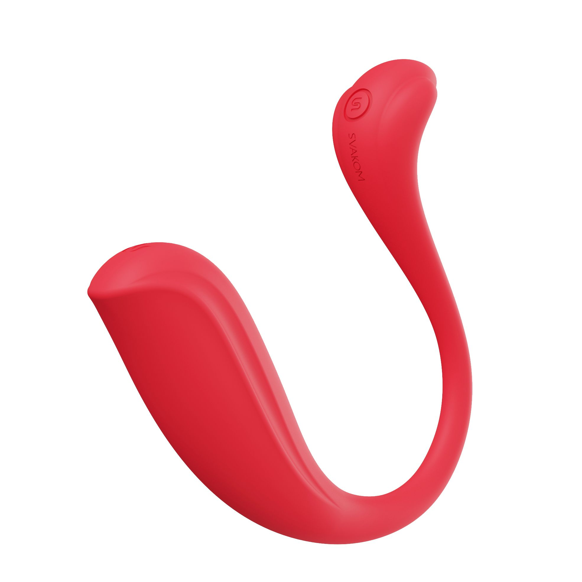 Rotes Sexspielzeug mit gebogener Form.
