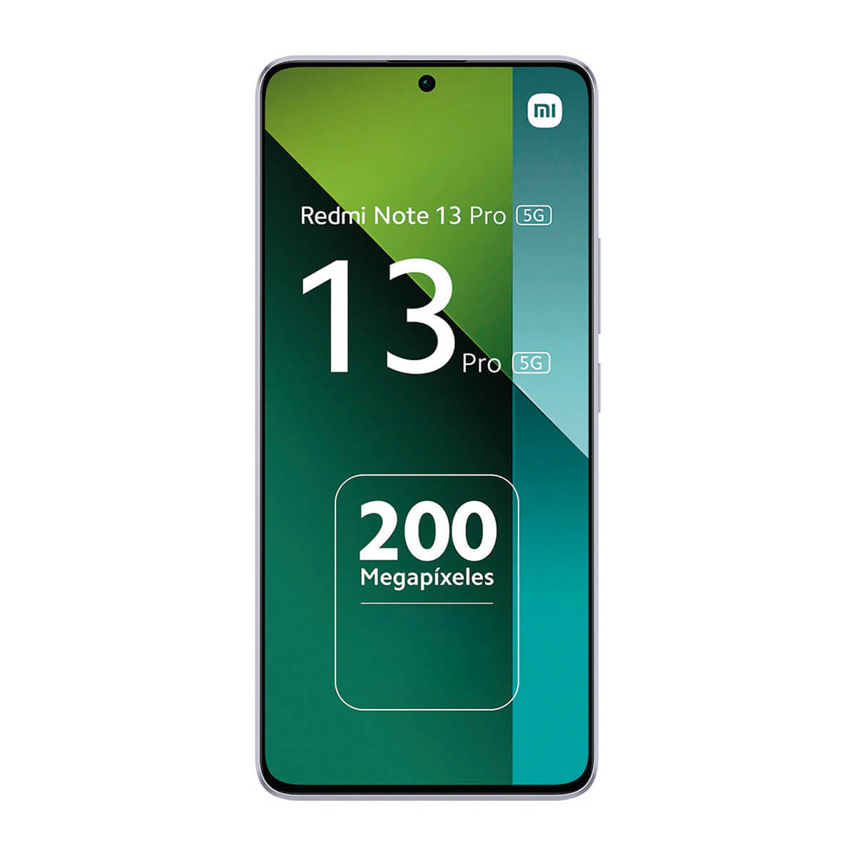 Smartfon z dużym ekranem wyświetla Redmi Note 13 Pro. Ma zielone tło i aparat.