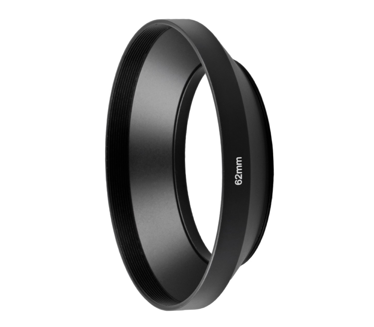 Schwarze Kamera-Objektivblende. Auf der Seite steht '62mm'.