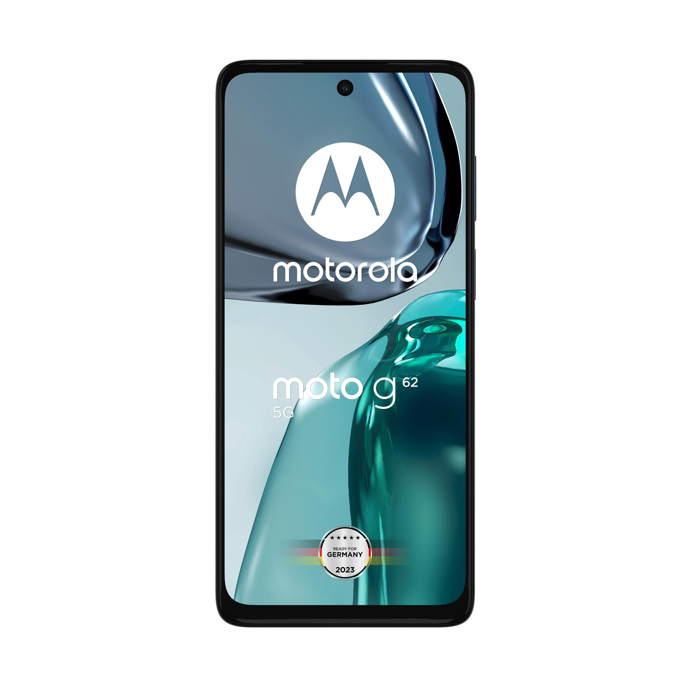 Ein Smartphone mit dem Motorola-Logo auf dem Bildschirm. Das Telefon hat einen schwarzen Rahmen.