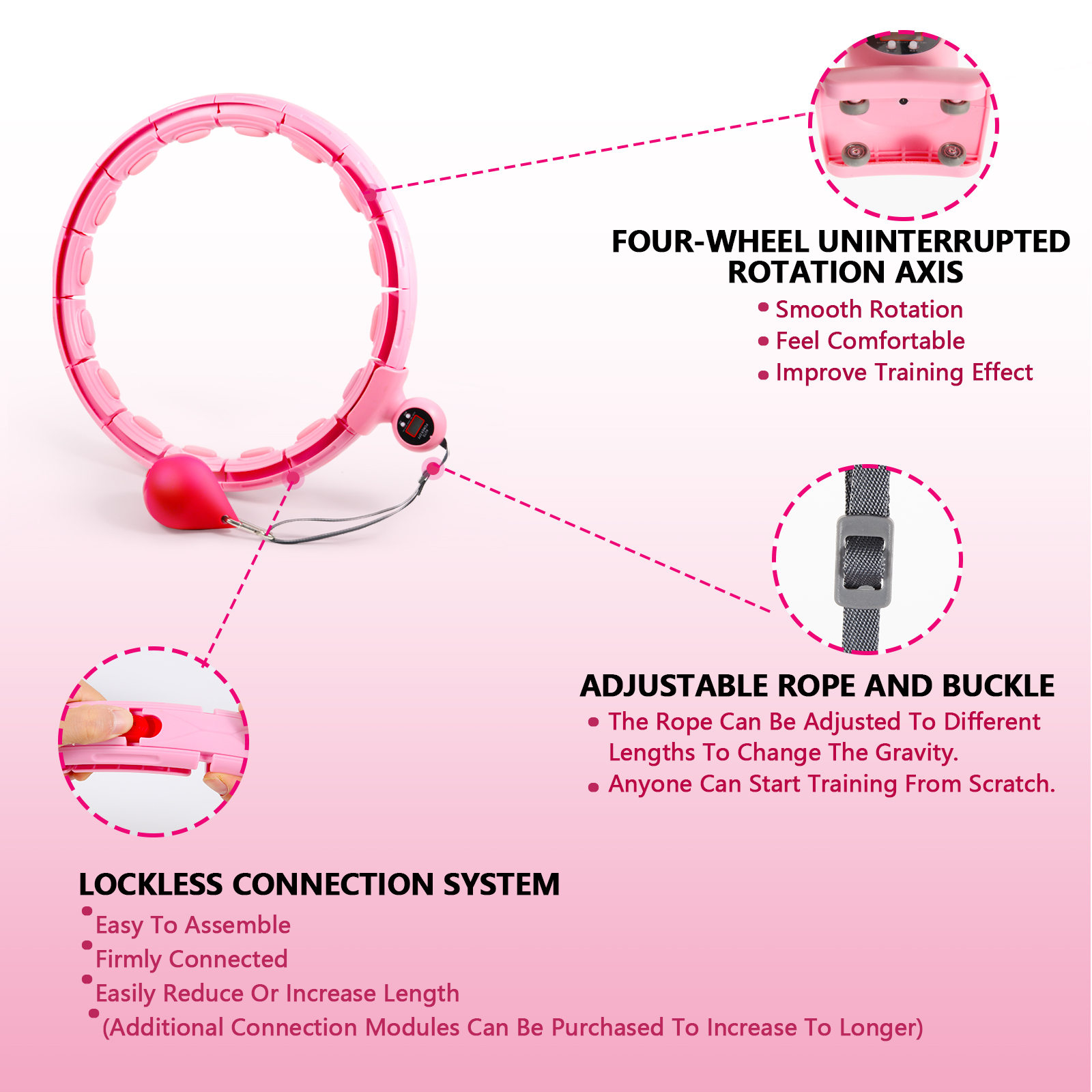 LINGDA Hula-Hoop-Reifen Fitness Erwachsene, rosa Hoop, für Hula Rosa