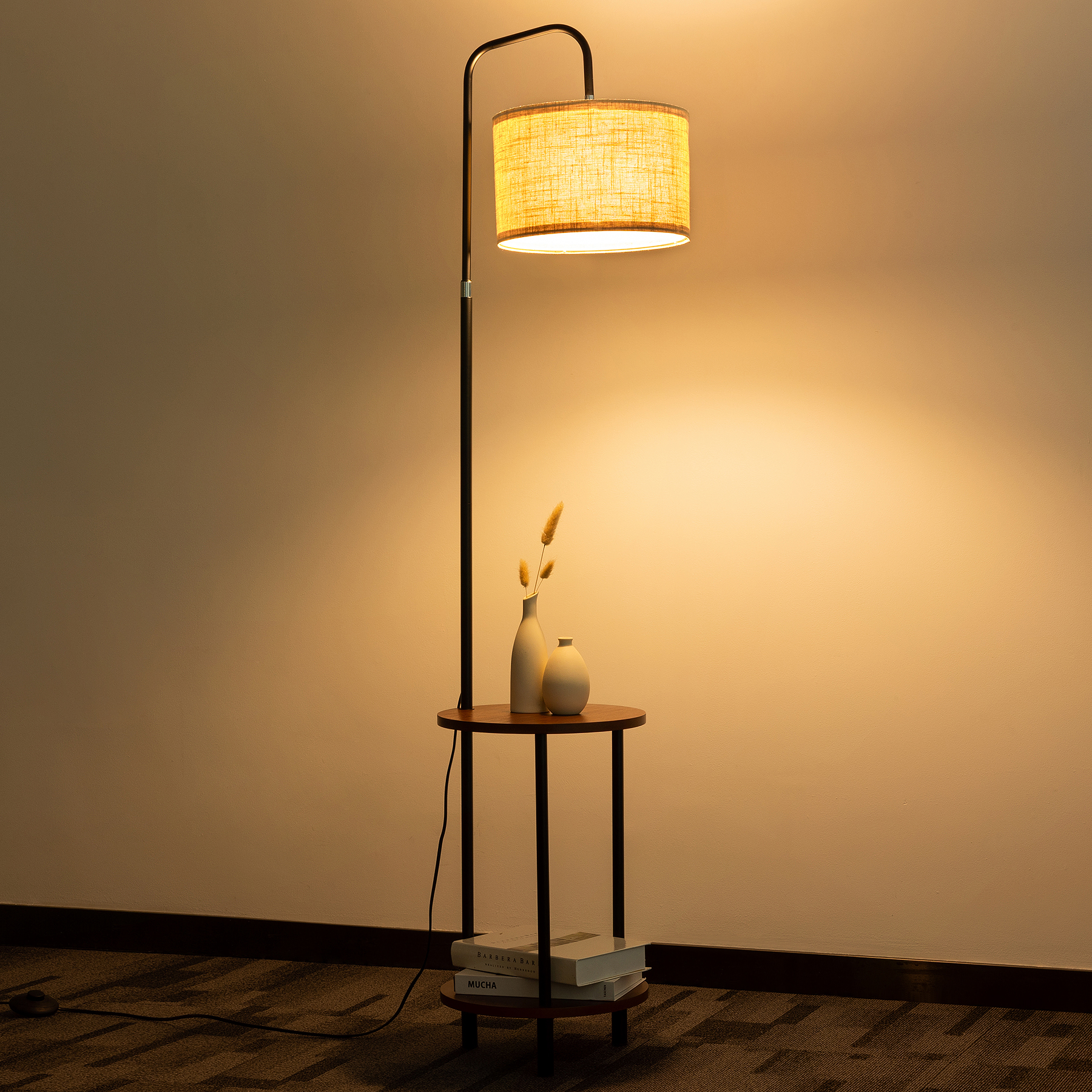 Stehlampe Holz mit Tisch, Wohnzimmer Stehlampe Verstellbare Schlafzimmer TOMONS Stehlampe für