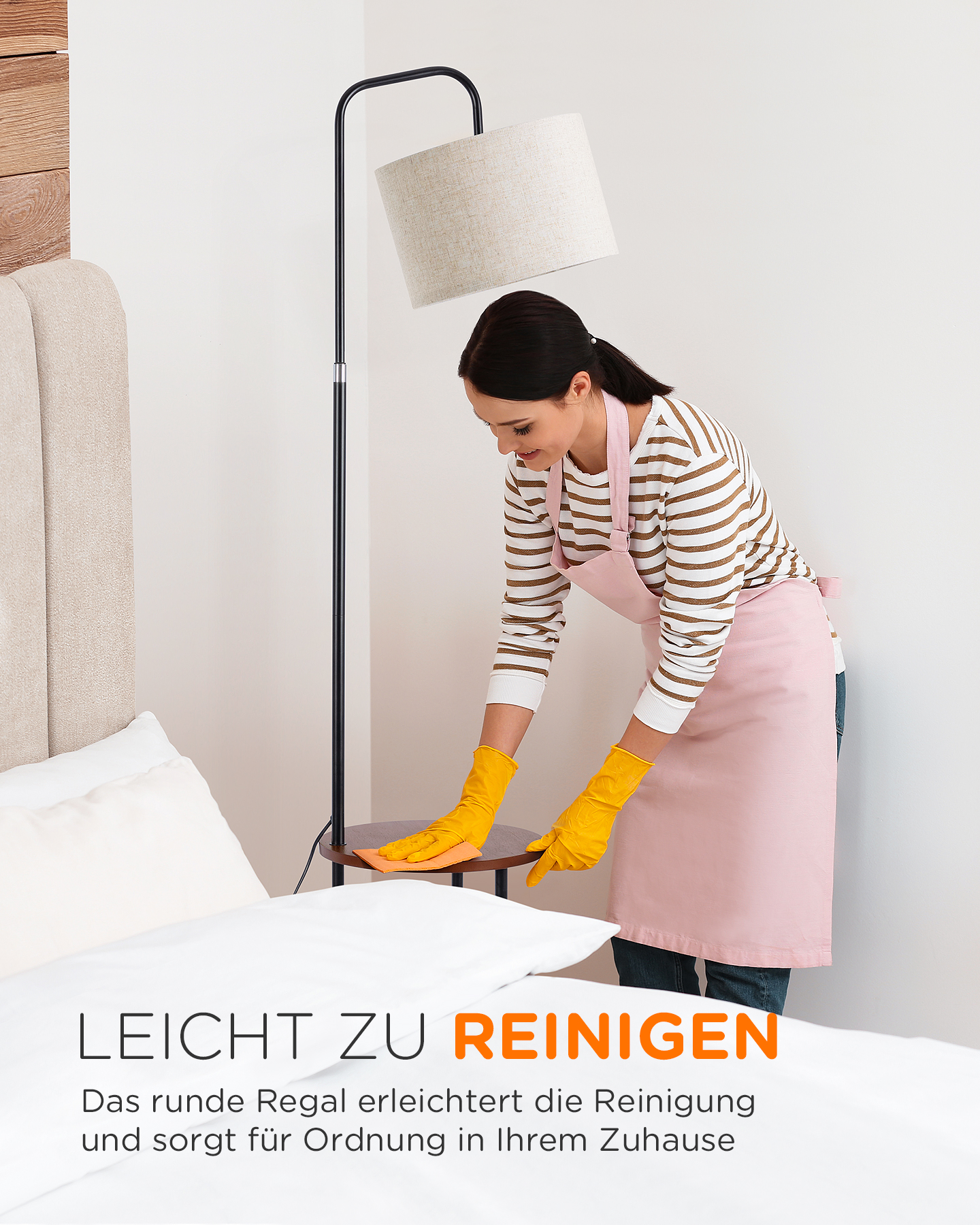 TOMONS Wohnzimmer Stehlampe mit Stehlampe Tisch, Stehlampe für Holz Schlafzimmer Verstellbare