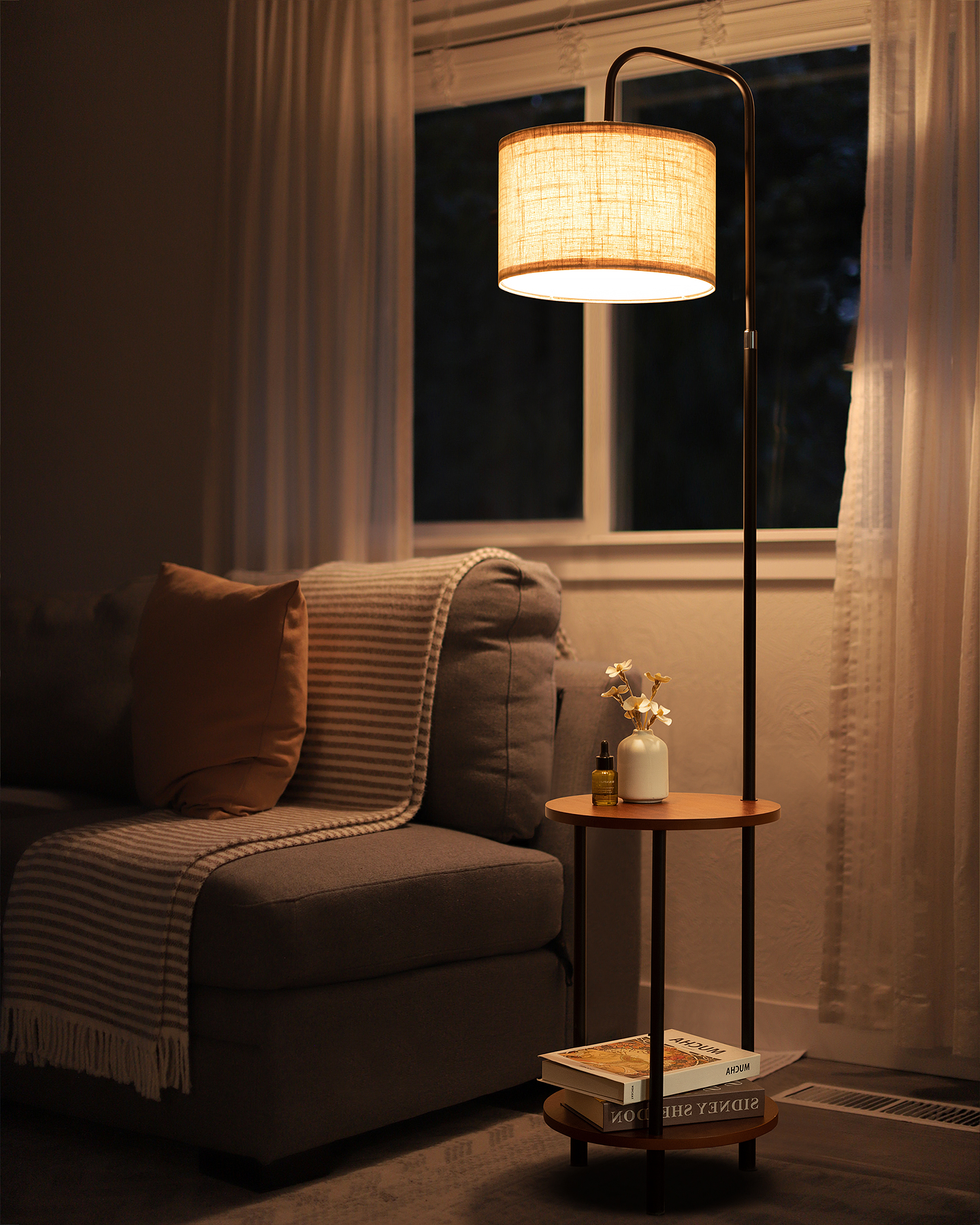 TOMONS Stehlampe Wohnzimmer mit Stehlampe für Tisch, Stehlampe Verstellbare Holz Schlafzimmer