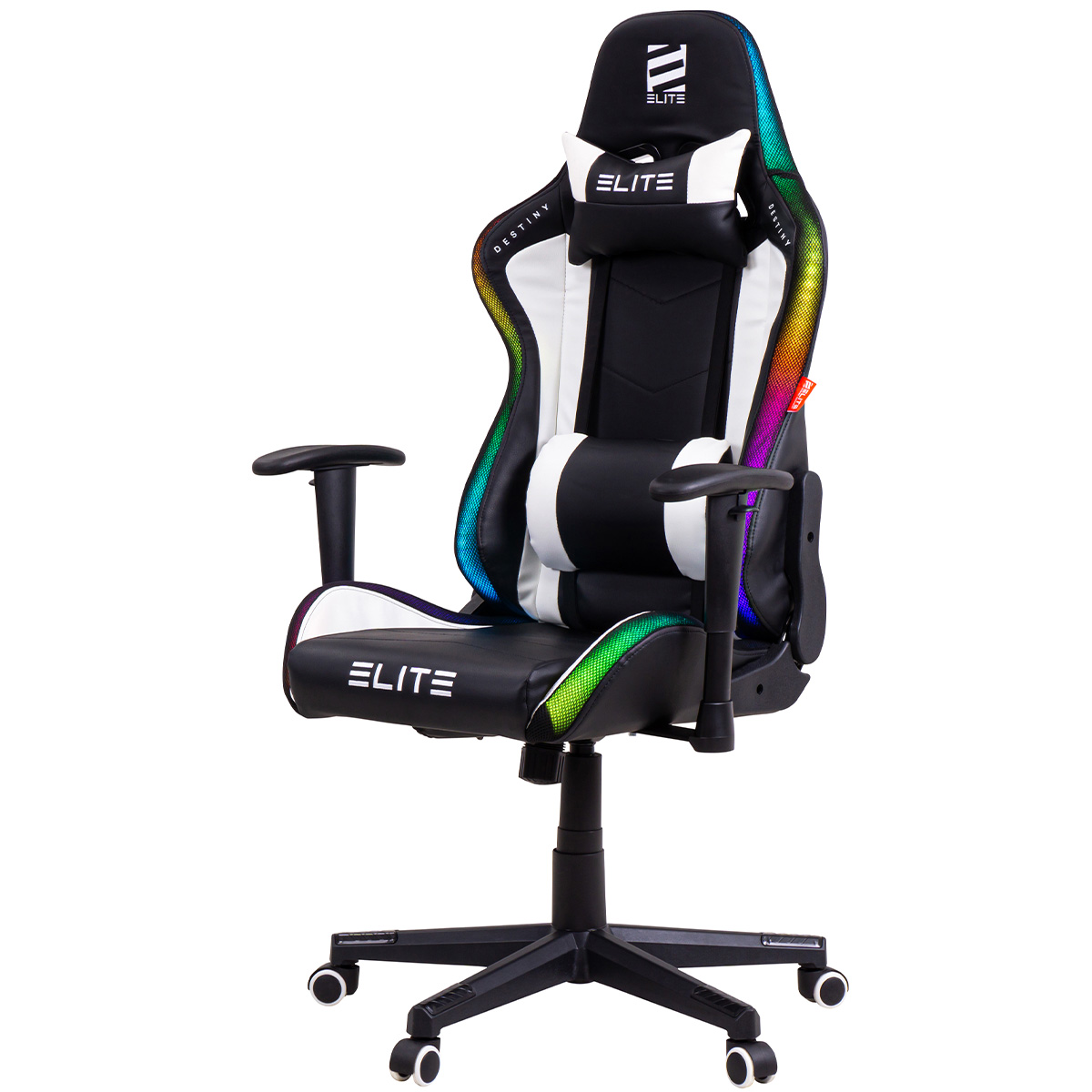 Gaming-Stuhl, schwarz und weiß mit RGB-Beleuchtung und