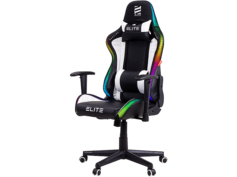 ELITE DESTINY MG200, Gaming Stuhl mit RGB-Farbwechsel, Schwarz/Weiß RGB