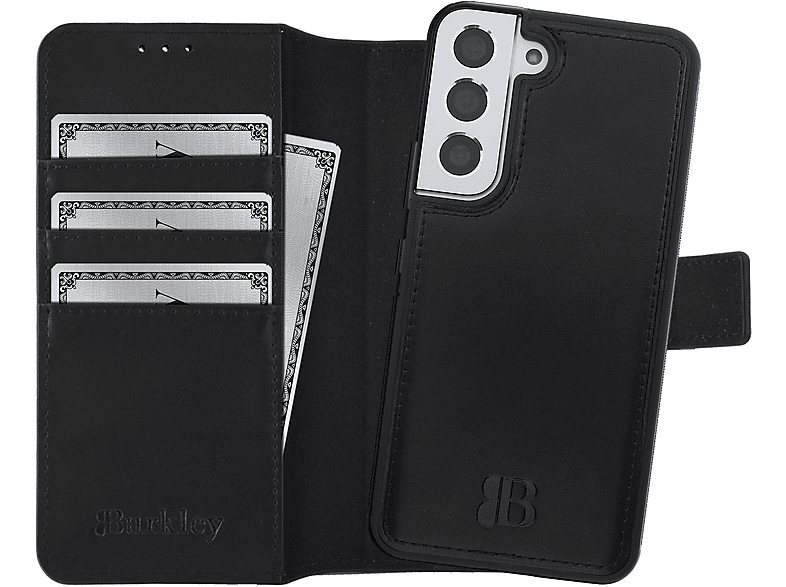 BURKLEY Premium 2-in-1 Leder Handytasche mit modularem Cover, Full Cover, Samsung, Galaxy S22, Schwarz | Fullcover
