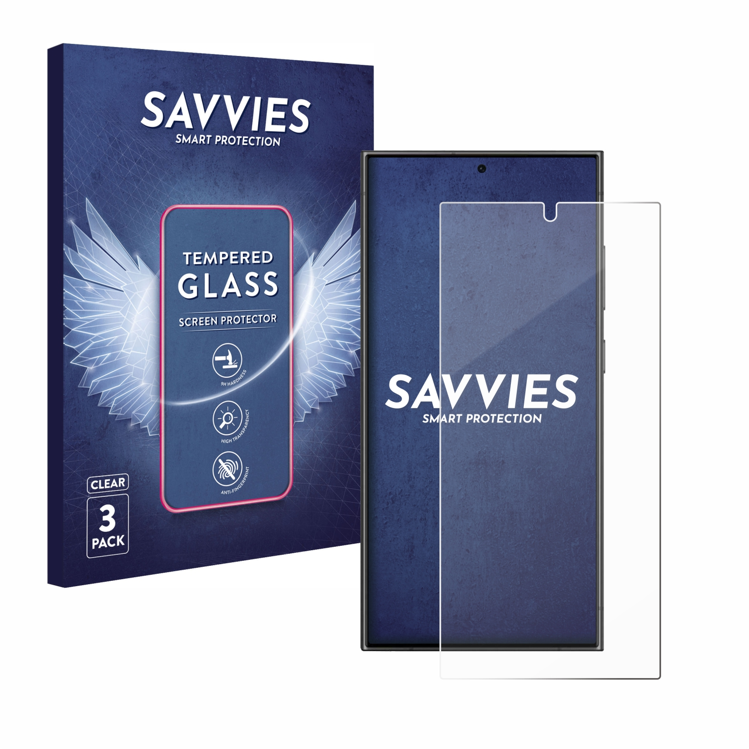 Eine Displayschutzfolienbox und ein Telefon mit Displayschutz.