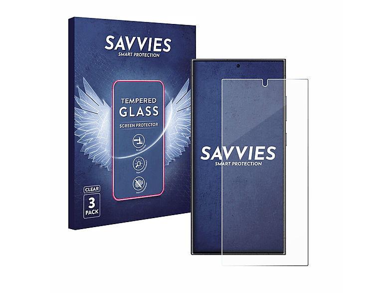 SAVVIES 3x 9H klares Panzerglas Schutzglas(für Samsung Galaxy S24 Ultra)