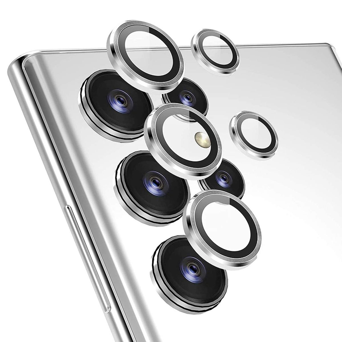WIGENTO Aluminium Ring S24 Galaxy Schutzglas(für Samsung Back + Glas Kamera H9 Hart Ultra)