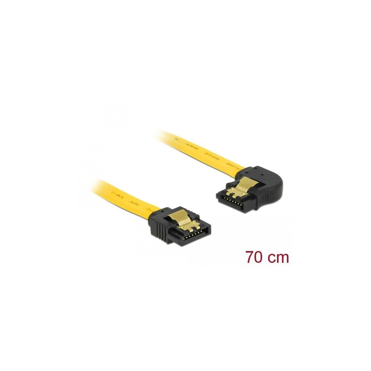 Due cavi SATA gialli con connettori neri, etichettati 70 cm, su sfondo bianco.