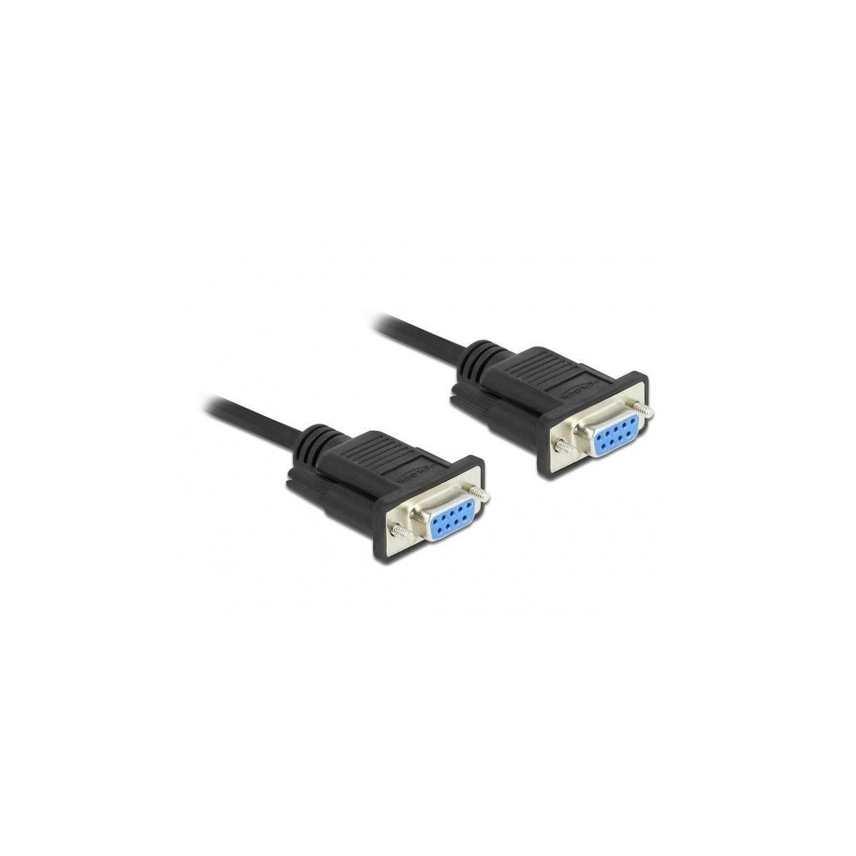Due cavi seriali neri con connettori blu su sfondo bianco. Sono posizionati uno accanto all'altro.