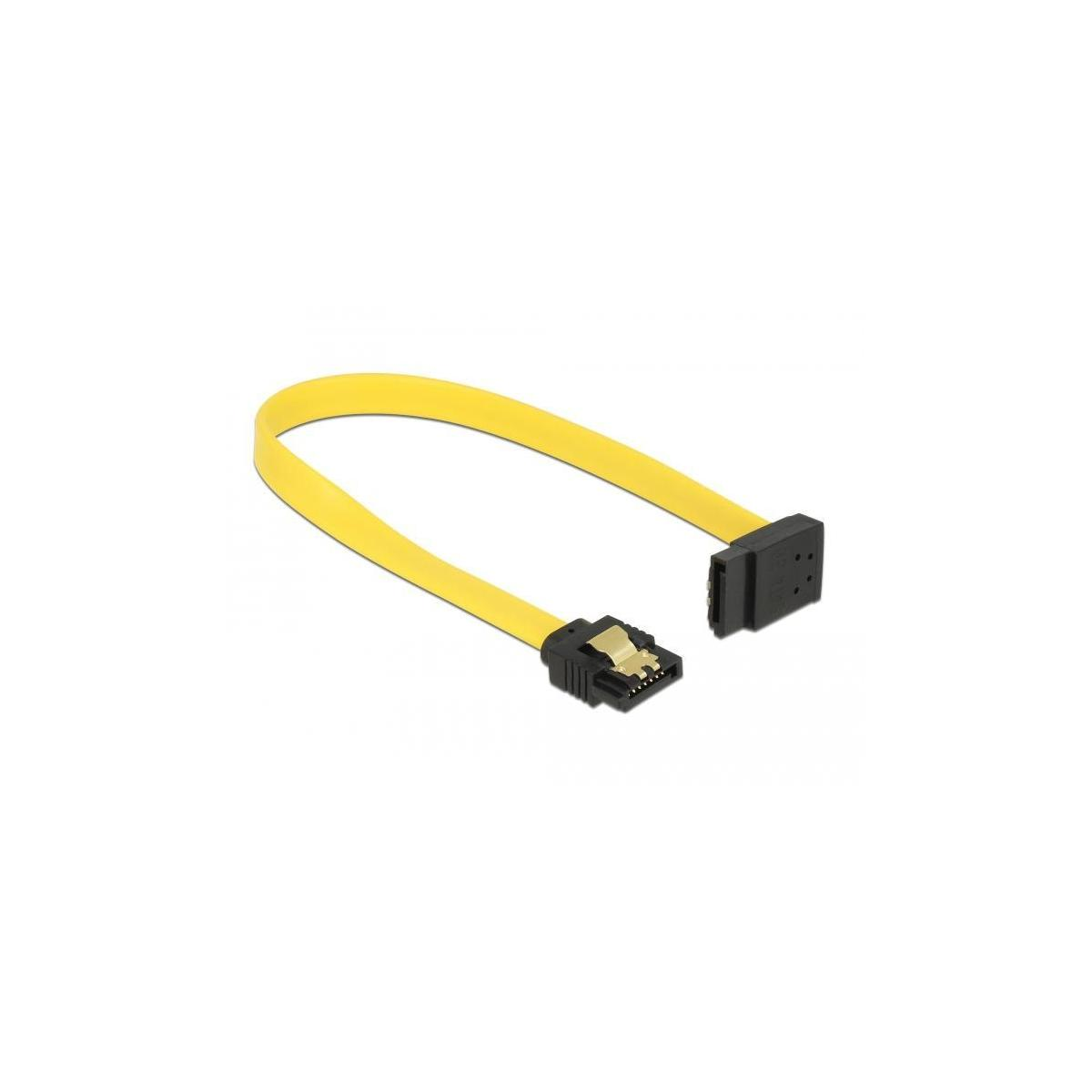 Cavo SATA giallo con connettori neri, su sfondo bianco.