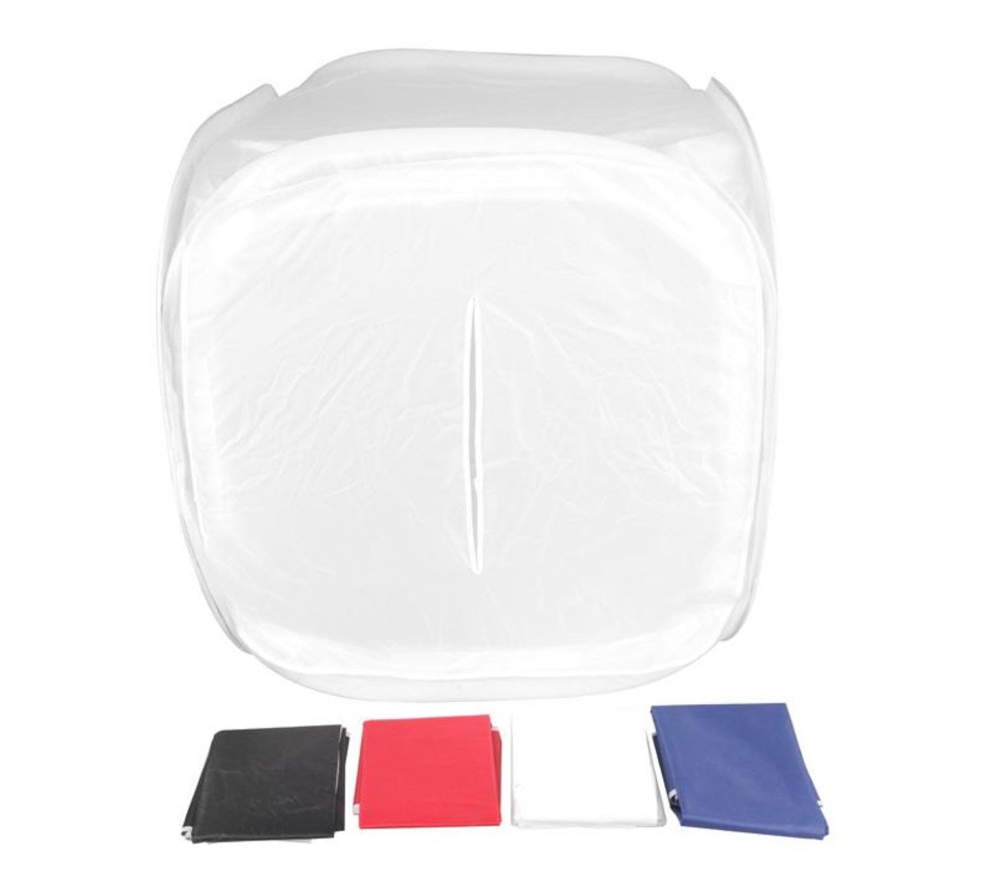 Weißes Fotostudio-Box mit schwarzen, roten, weißen und blauen Hintergrund.