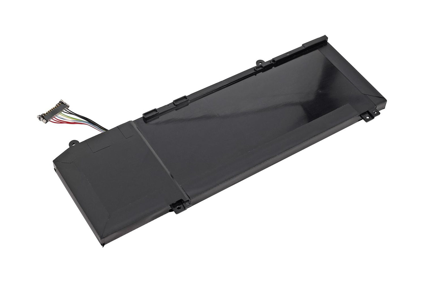 Schwarzer Laptop-Akku mit Stecker.