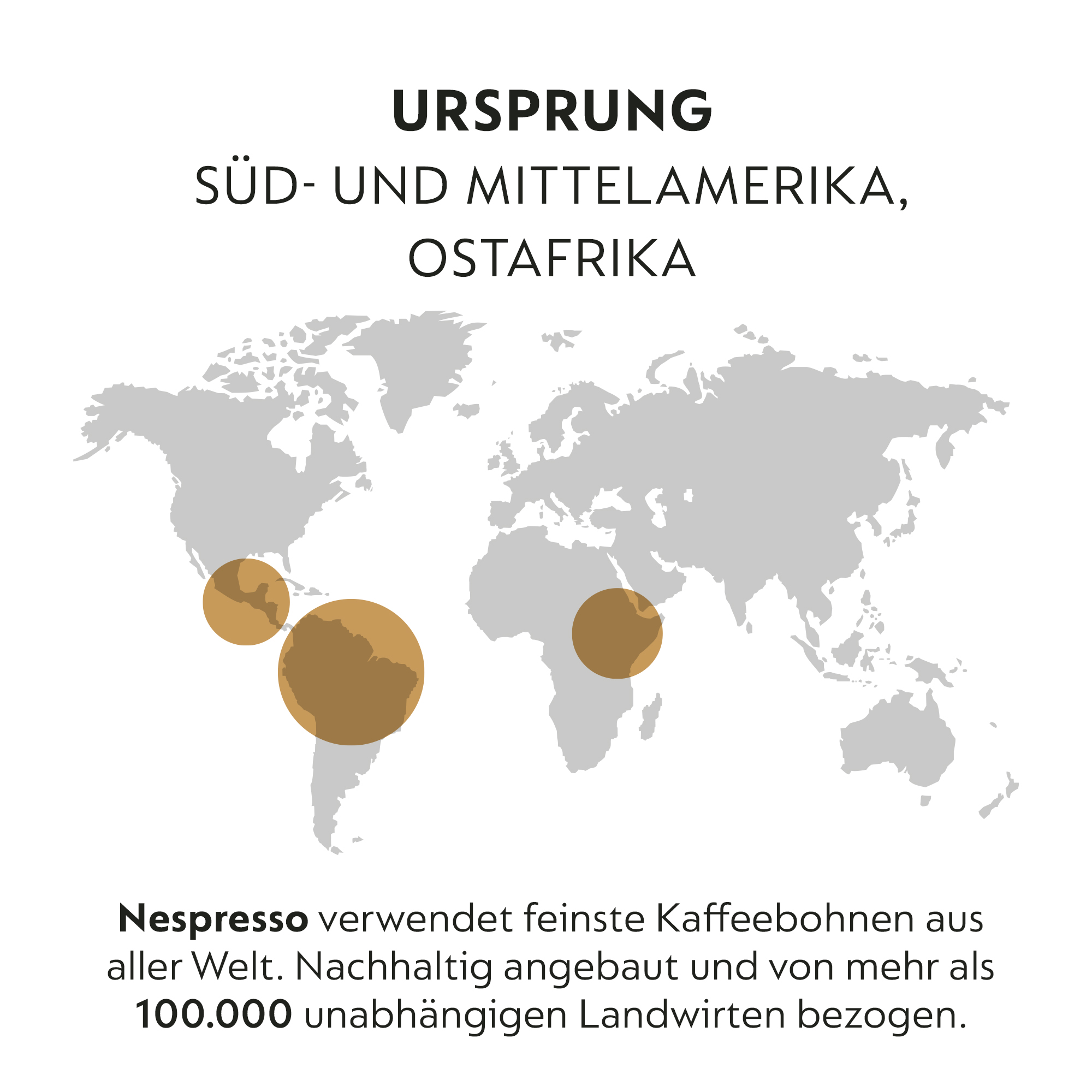 Weltkarte mit hervorgehobenen Regionen: Süd-/Mittelamerika und Ostafrika.