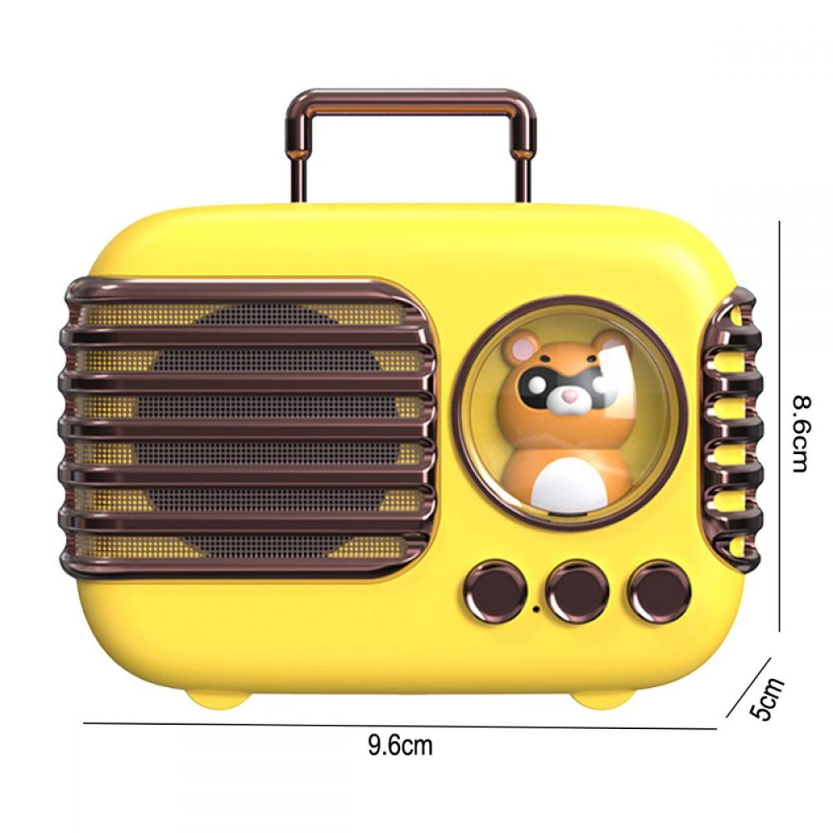 Gelbes Retro-Radio mit einem Hamster darin.